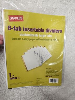 • Staples 8-Tab Insertable Paper Dividers Clear Tabs Item# 462762 Letter Size